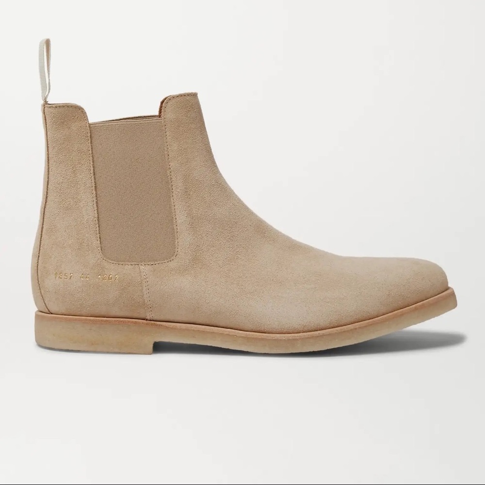 Mens Common Projects Suede Chelsea Boots - Tan Size 10 (MSRP-$525) Made In Italy